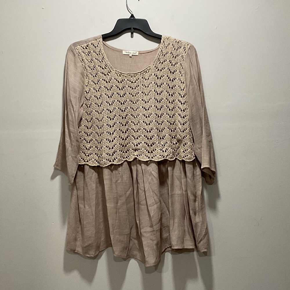 Indigo Soul Light Brown Tunic with Lace Overlay